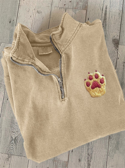 Lovely Paw Embroidery Art Zip Up Sweatshirt elevenforest