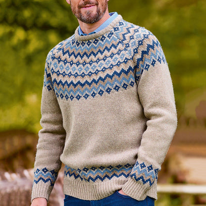 Vintage Lambswool Knit Jacquard Crew Neck Sweater（Unisex） elevenforest