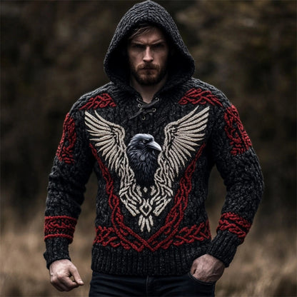 Men's Viking Raven Inspired Celtic Chunky Hooded Sweater elevenforest