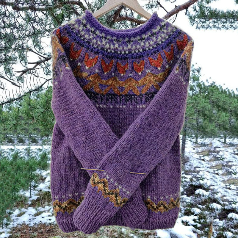 Vintage Icelandic Knit Jacquard Warmth Crew Neck Sweater（Unisex） artswardrobe