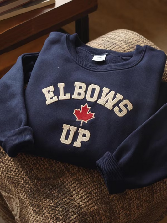 Retro Elbows Up Canada Embroidery Print Crew Neck Long Sleeve Sweatshirt elevenforest