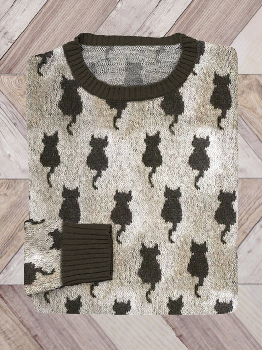 Black Cat Vintage Knit Cozy Sweater elevenforest