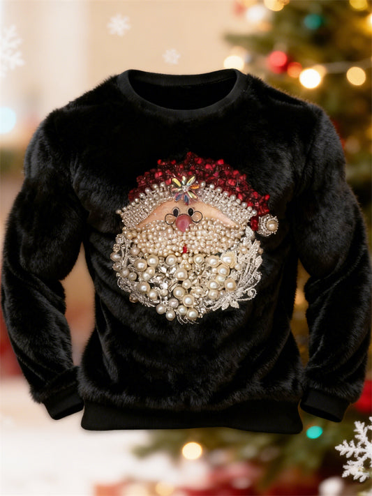 Comstylish Men's Christmas Santa Claus Jewel Art Cozy Plush Sweatshirt