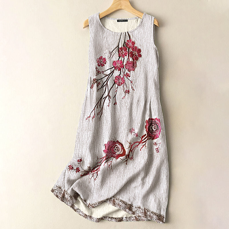 Comstylish Vintage Cherry Blossom Floral Art Comfort Sleeveless Dress