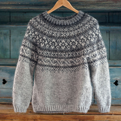 Vintage Beautiful Norwegian Knit Jacquard Crew Neck Sweater（Unisex） elevenforest