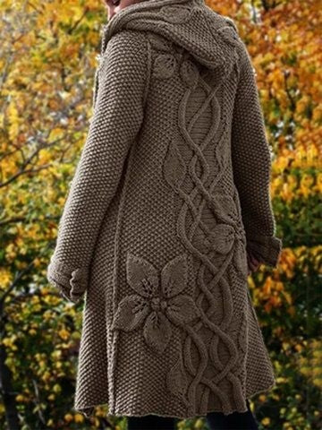 Women'S Floral Jacquard Hooded Sweater Cardigan elevenforest