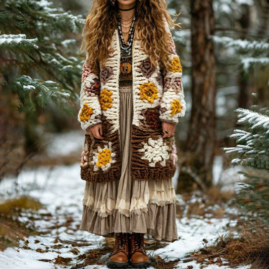 Women's Floral Pattern Sweater Cardigan artswardrobe