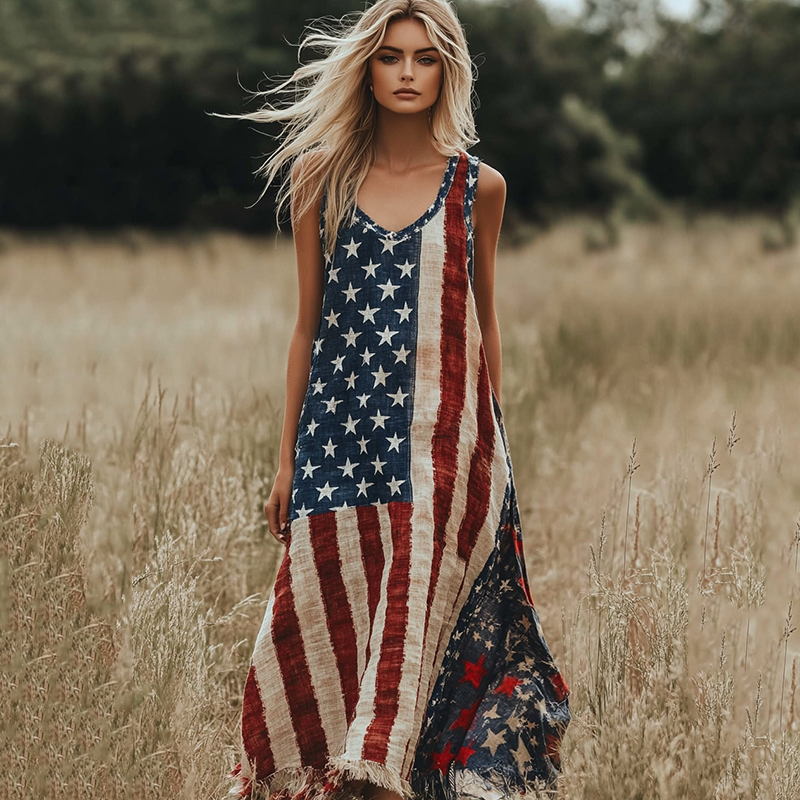 Women's Vintage Independence Day Art Linen Tank Dress artswardrobe