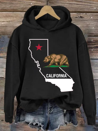 Comstylish Women's Hot California Wildfire Print Hooded Sweatshirt
