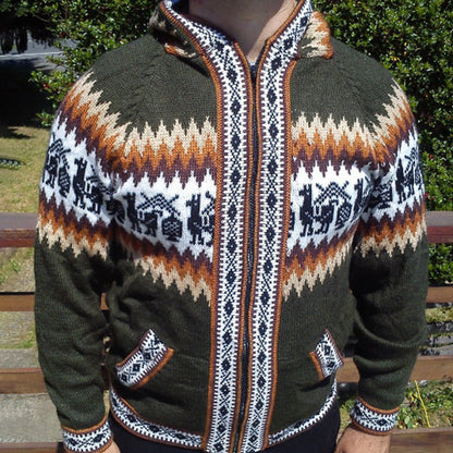 Colourful Iceland Jacquard Zipper Up Hooded Sweater（Unisex） elevenforest