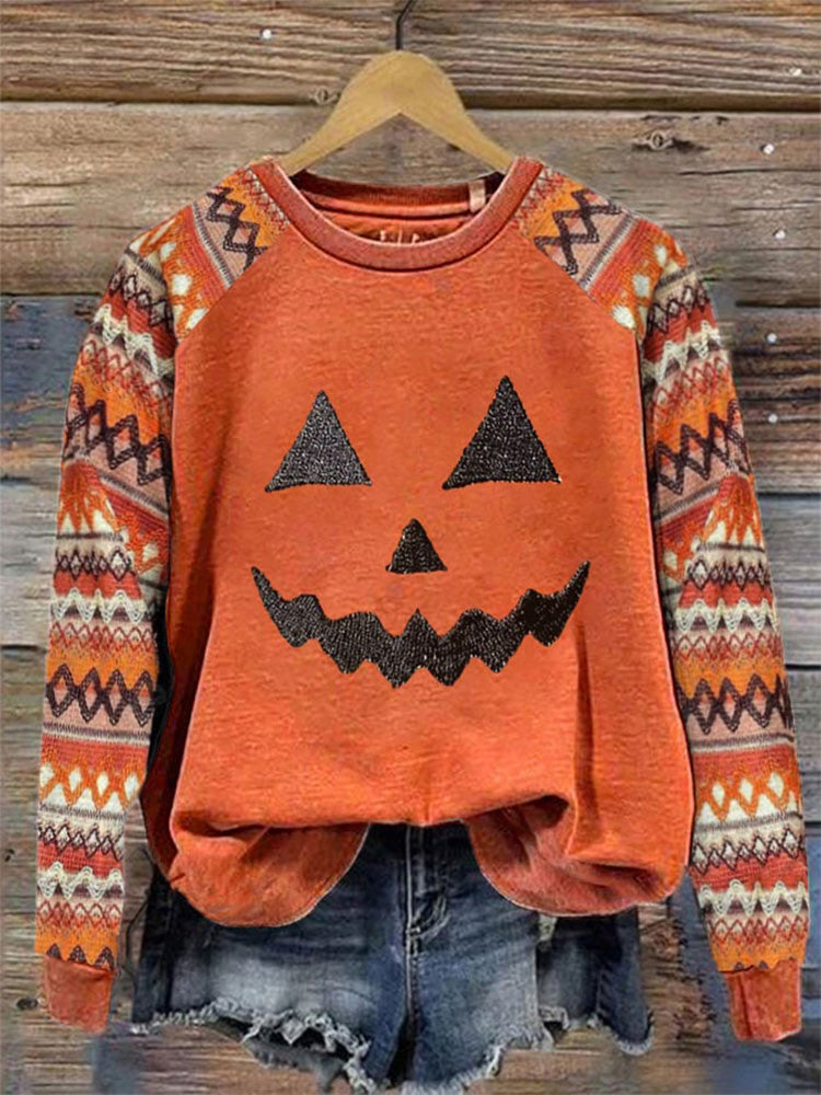 Women's Halloween Pumpkin Face Sweatshirt artswardrobe