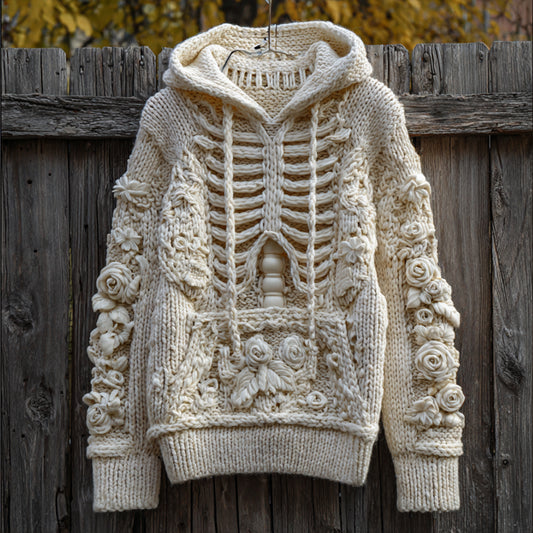 Halloween Anatomy Art White Flower Hooded Sweater artswardrobe