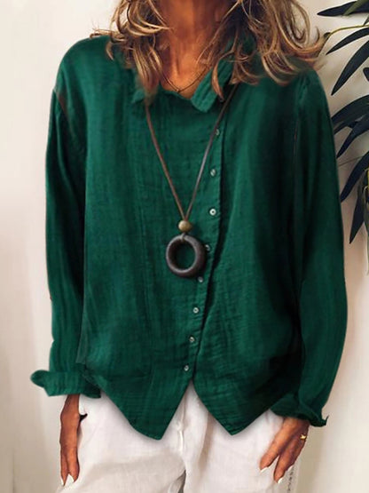 Comstylish Solid Color Long Sleeve Button Casual Shirt