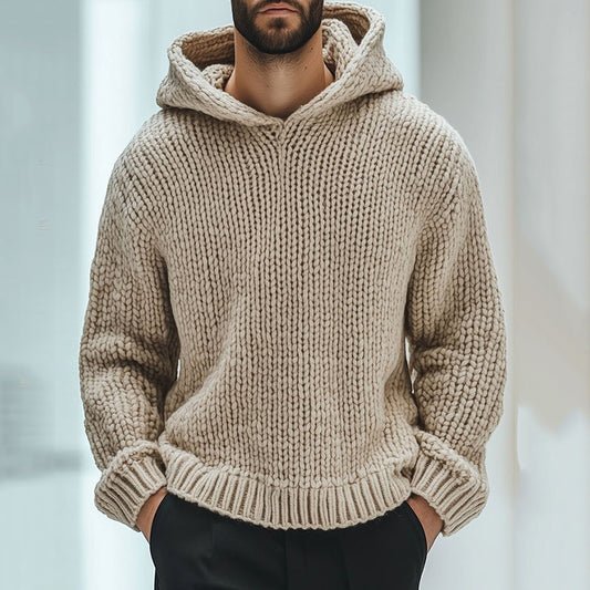 Men's Vintage Woven Solid Color Hooded Sweater artswardrobe