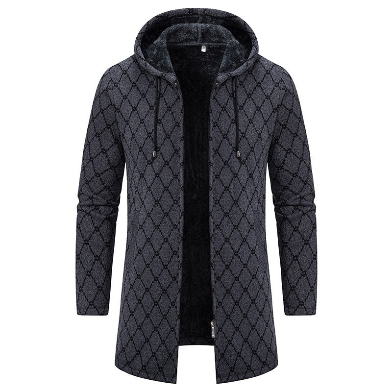 Men's Vintage Knitted Pattern Comfortable Plush Hooded Coat elevenforest