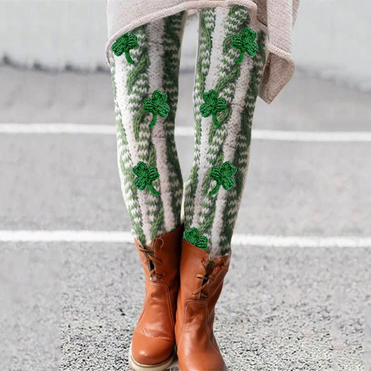 St. Patrick'S Day Shamrock Knitting Leggings artswardrobe