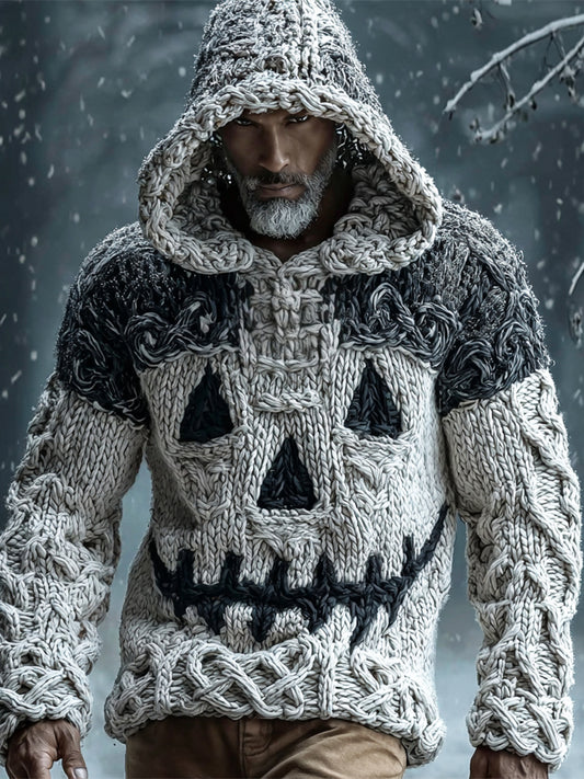 Halloween Spooky Face Viking Art Men's Knit Hoodie artswardrobe