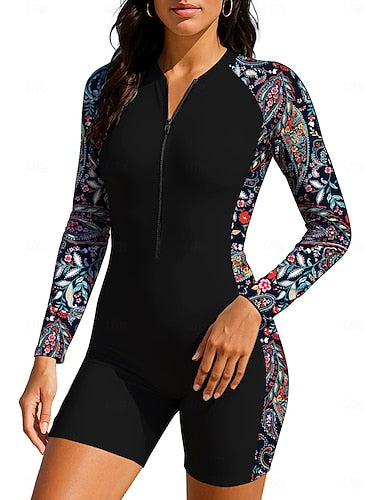 Rash Guard Dive Skin Suit Bathing Suit Swimsuit Set Paisley Folk Zip Up Removable Pad Front Zip Uv Sun Protection Upf50+ Ultra Light (ul) Long Sleeve Swimwear Sun Shirt Surfing Beach Water