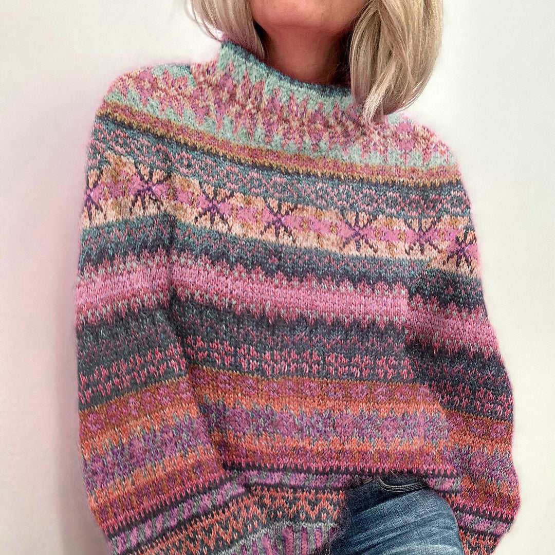 Iceland Sweater Christmas Jacquard Breast Cancer Contrast Turtleneck Sweater elevenforest