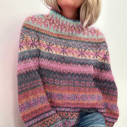 Iceland Sweater Christmas Jacquard Breast Cancer Contrast Turtleneck Sweater elevenforest