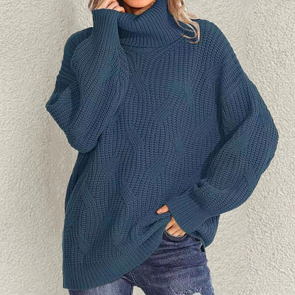 Retro Loose Turtleneck Cable Knitted Long Sleeve Sweater elevenforest