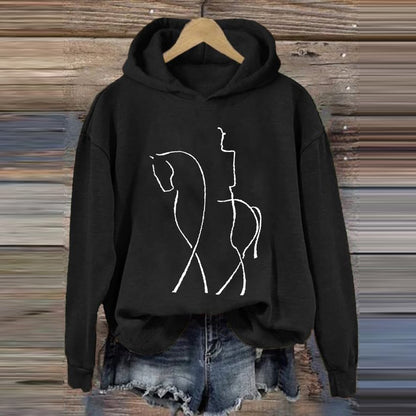 Comstylish Women's Retro Horse Girl Printed Hoodie