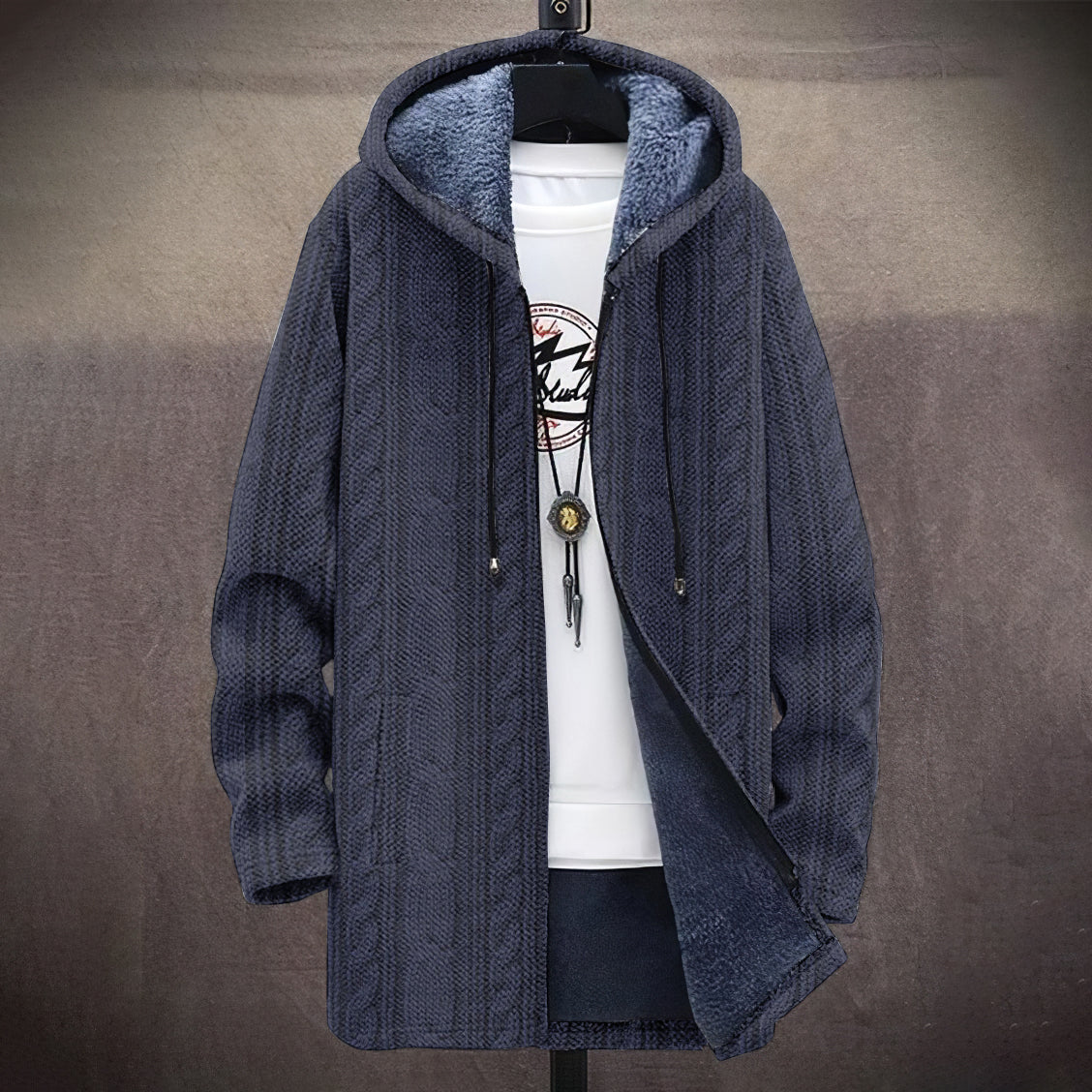 Men's Vintage Knitted Graphic Art Comfort Plush Hooded Coat elevenforest