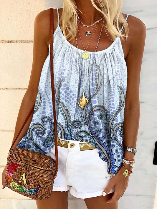 Women's Light Blue Gradient Paisleyv Art Print Tank Top
