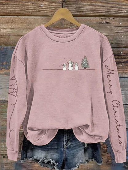 Comstylish Christmas Snowman Minimalist Print Women's Sweatshirt 1