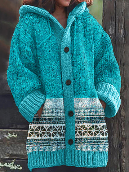 Fairman Island Print Vintage Hooded Sweater Cardigan elevenforest