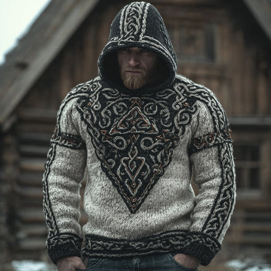 Viking Style Celtic Knot Loose Hooded Sweater artswardrobe