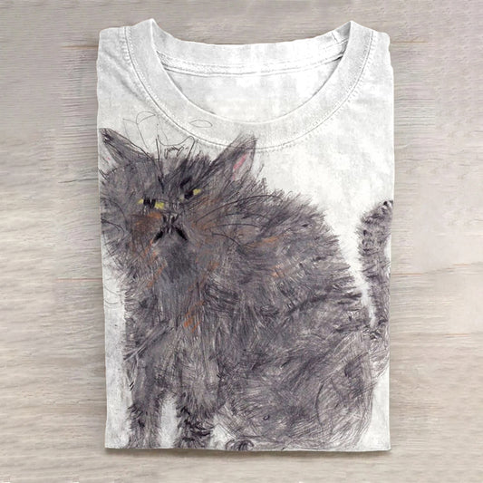 Women's Crazy Cat Folk Art Casual T-Shirt elevenforest