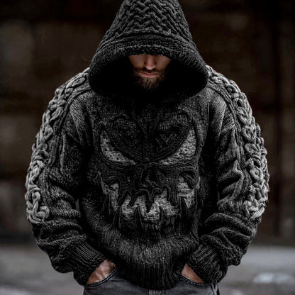 Men's Viking Devil Face Celtic Knot Jacquard Knit Hooded Sweater artswardrobe
