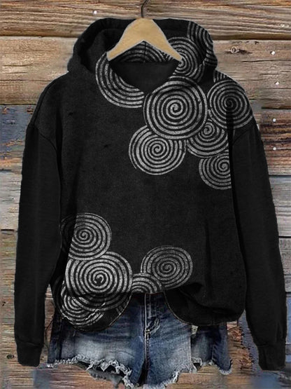 Comstylish Simple Sea Waves Japanese Lino Art Cozy Hoodie