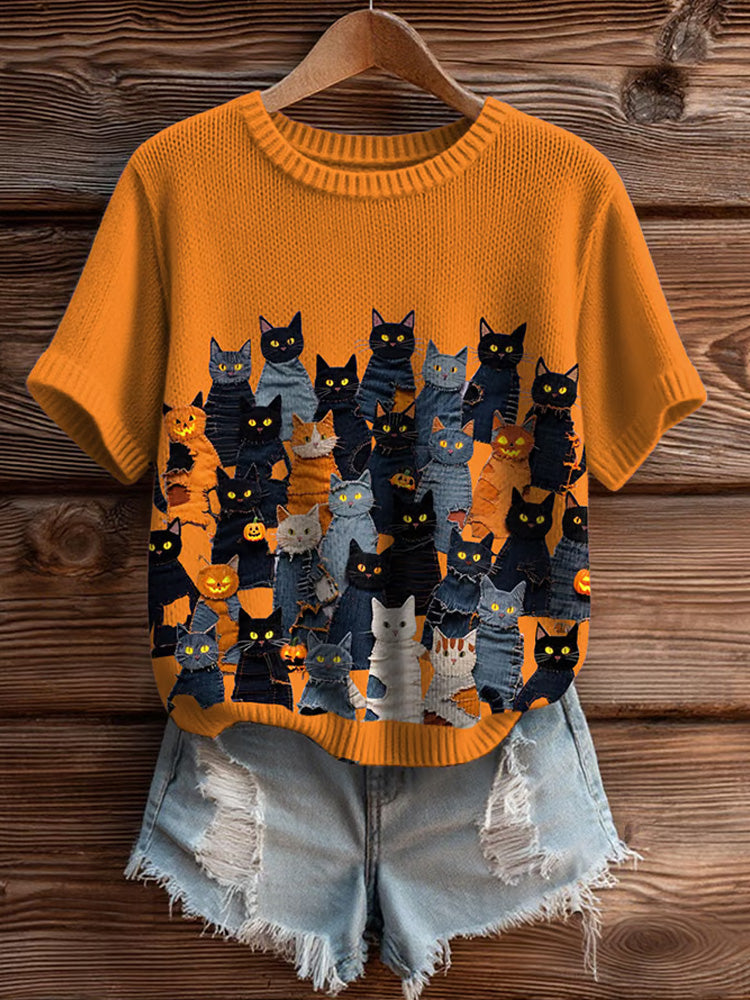 Women's Halloween Funny Cat Top elevenforest