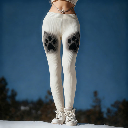 Cute Cat Paws Pattern Cozy Knit Leggings elevenforest