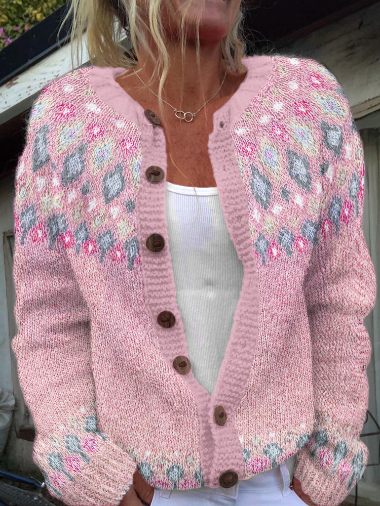 Fairman Island Geometric Contrast Sweater Cardigan elevenforest
