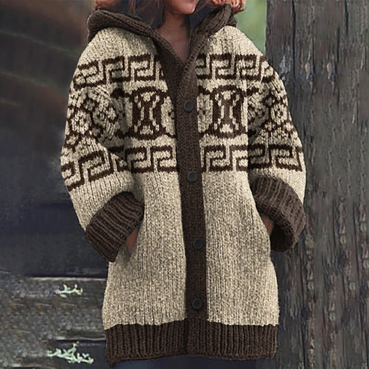 Greek Key Pattern Knit Pullover Cardigan Sweater artswardrobe