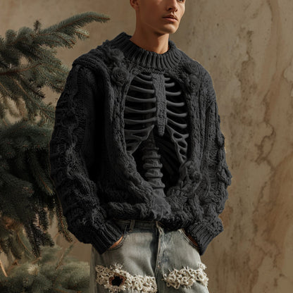 Men's Halloween Retro Anatomy Art Coarse Needle Round Neck Sweater artswardrobe