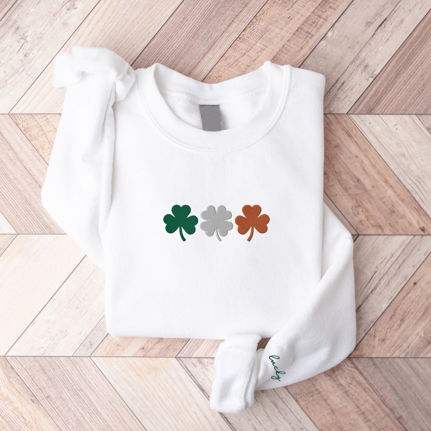 Comstylish Irish St Patricks Lucky Embroidery Vintage Pattern Casual Sweatshirt