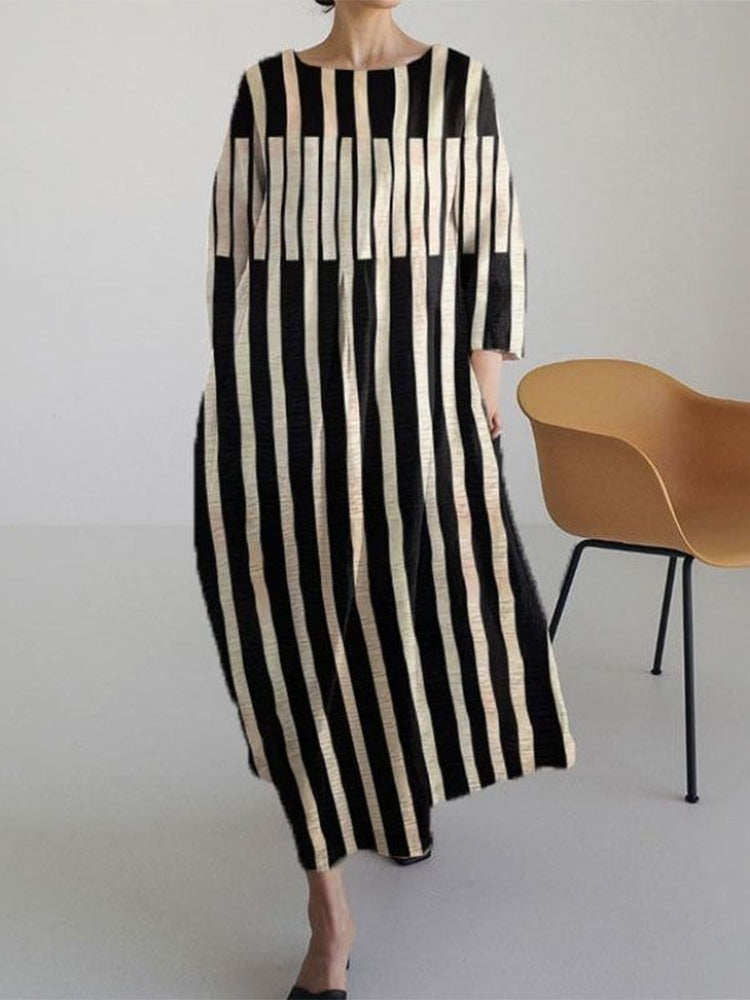 Comstylish Vintage Geometric Art Linen Blend Maxi Dress
