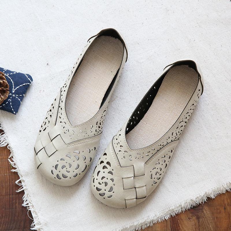 LM | Breathable leather flats in vintage style