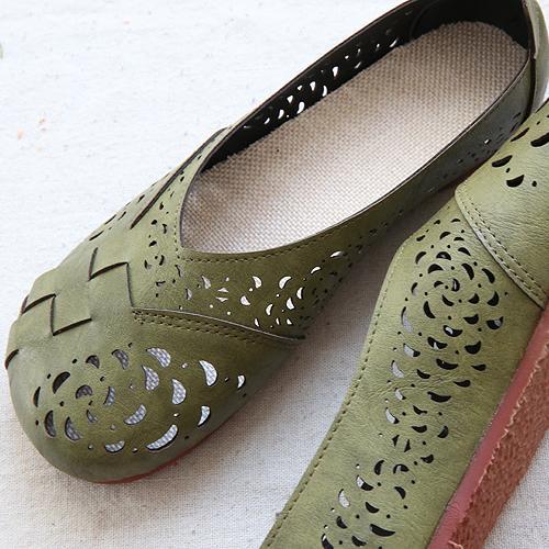 LM | Breathable leather flats in vintage style