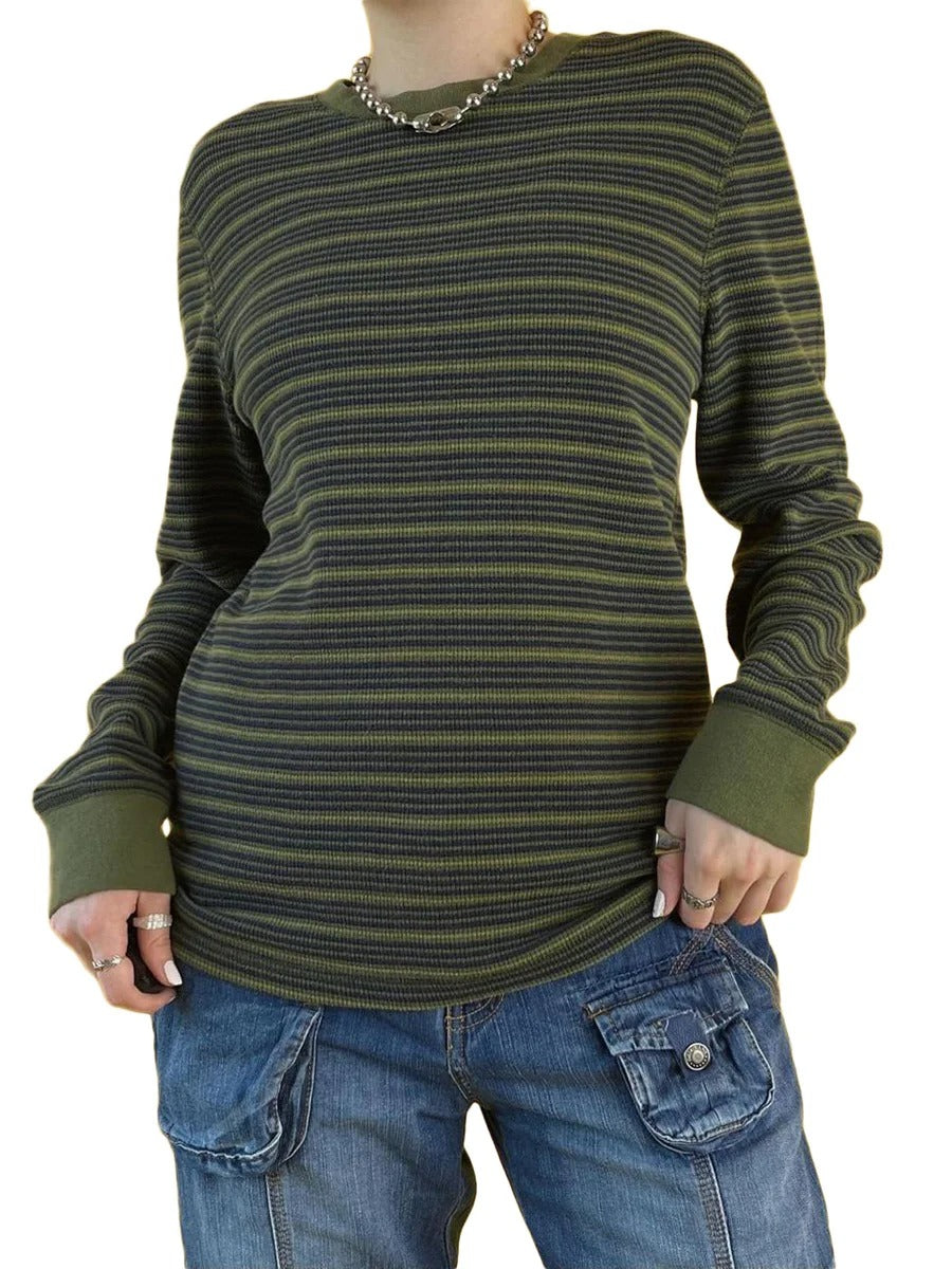 LM | MW - Striped long-sleeved shirt with round neckline