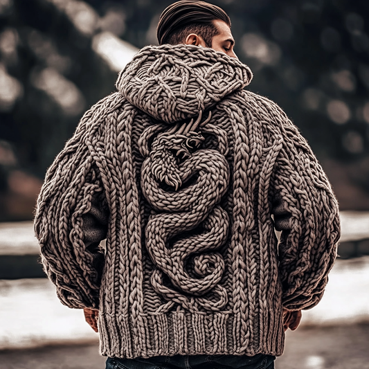 Men's  Dragon Viking Celtic Chunky Knit Hooded Sweater elevenforest