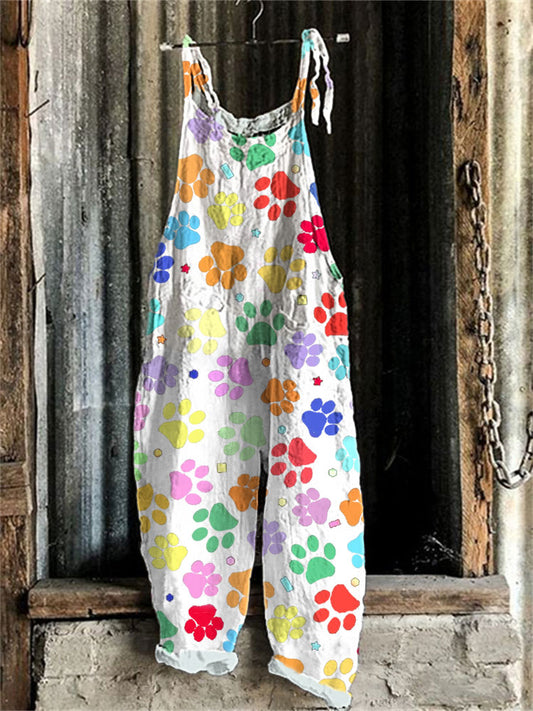 Comstylish Women's Colorful Cute Dog Paws Print Overalls