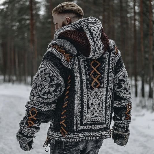 Men's Viking Celtic Knot Contrast Cozy Hooded Sweater artswardrobe