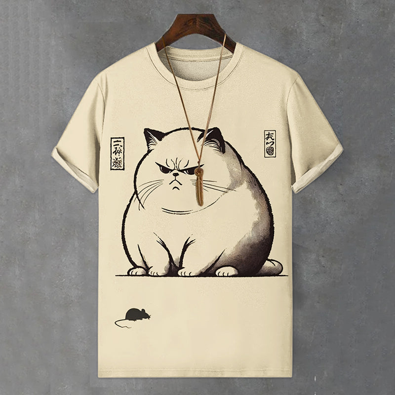 Men's Cat And Mouse Japanese Art Print Comfortable T-shirt elevenforest