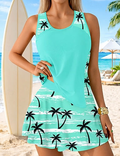 Bathing Suit Tankini 2 Pieces Tropical Quick Dry Elastic Sleeveless Swimwear Swimsuit Surfing Beach Swimming Summer