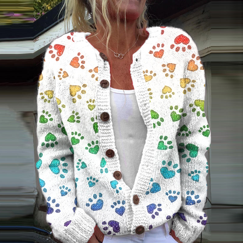Comstylish All You Need Is Love In Dog Paw Cozy Sweater Cardigan
